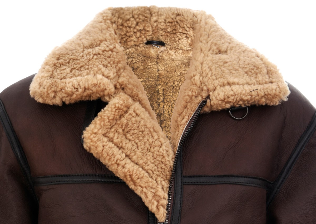 Veste De Pilote En Cuir Shearling B3 Vintage - Marron - Taille XS à 5XL - Neuf Avec étiquettes