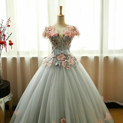 Grey Green Quinceanera Dresses 3D Pink 