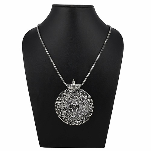 Oxidized Tribal Pendant Chain Necklace 