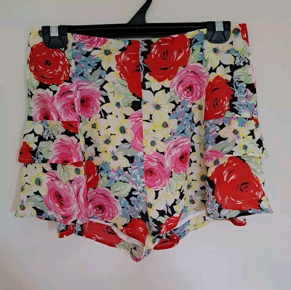 Colourful Floral Layered High Waisted Shorts $4 EXPRESS Size 8 Extra Small 
