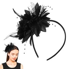 1920s Flapper Headband for Women, Black Feather Headpiece with Sparkling