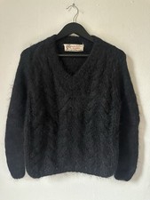 Vintage Mohair Sweater Womens Small Black Fuzzy Knit Made In Italy