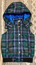 Peyton Parker XS 6/6X Child's Puffer Vest Blue Green Plaid Zip Snap Front