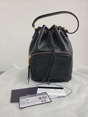 Pre-own  PRADA  Sechiello Glace Calf Leather Bucket Bag Black