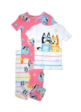 Bluey and Bingo Toddler Girl's Spring Floral and Stripes 4-PC Cotton Pajama Set