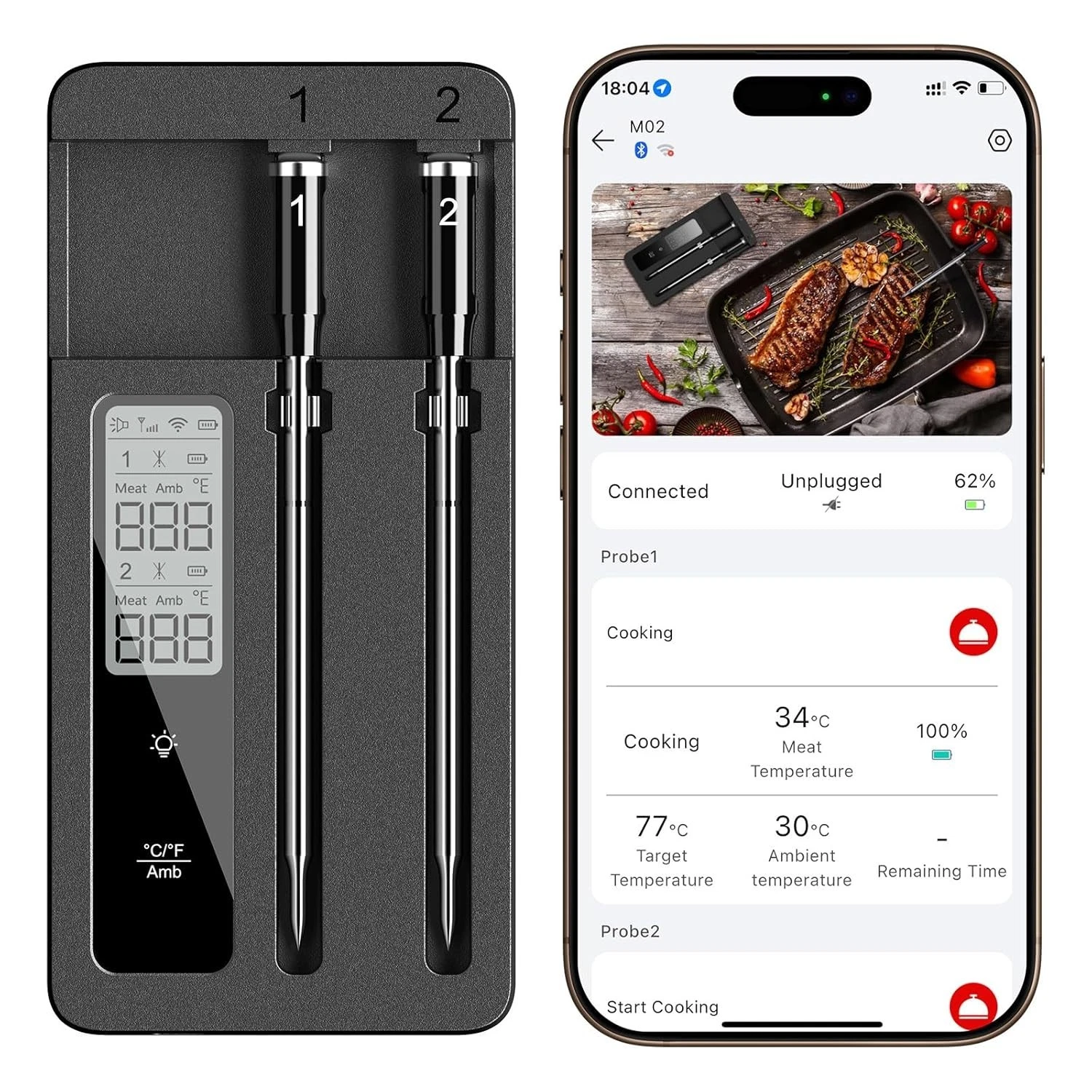 Smart Wireless Meat Thermometer with Dual Probes Advanced Bluetooth Cooking
Opens in a new window or