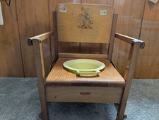 Vintage Oak Hill Wooden Folding Potty Chair with Removable Plastic Bowl