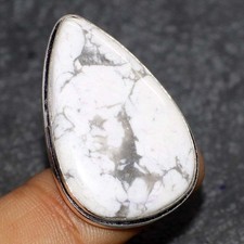 925 Silver Plated Howlite Ring Handmade Gemstone Jewelry Size US 5.5 GW