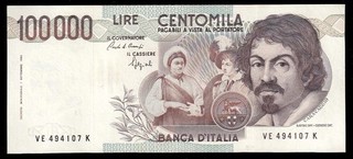 100000 lire Caravaggio I° tipo Lettera E – qSUP