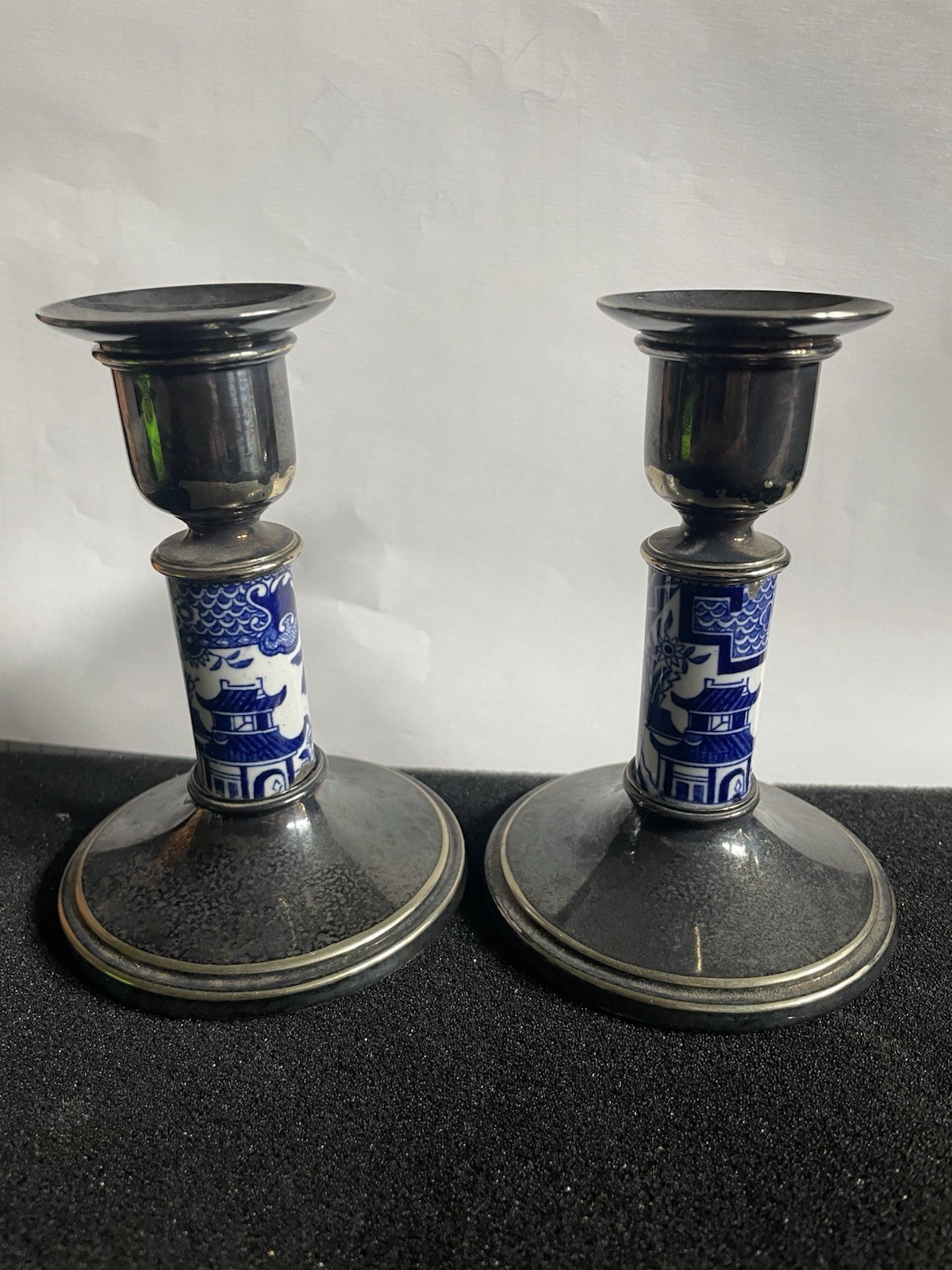 S Asian Motif Porcelain 4.5&rdquo; Tall Set Of 2