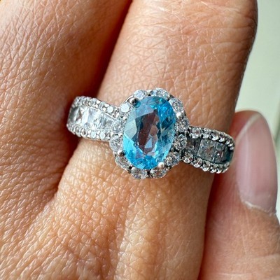 925 Sterling Silver Ring 6x4mm Natural London Blue Topaz Zircon Handmade Gift