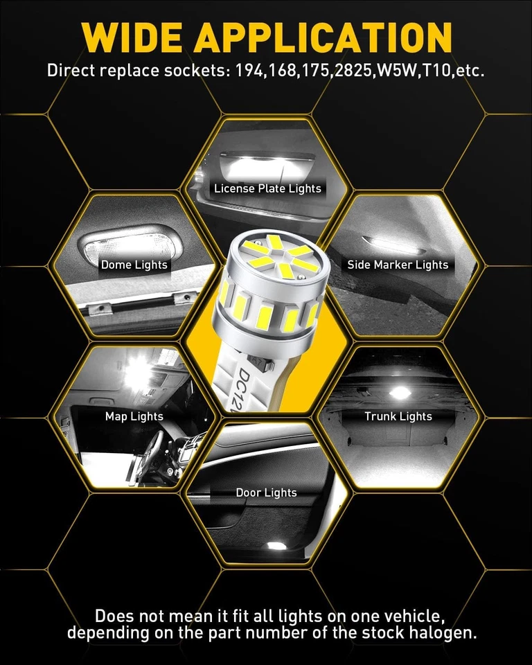 AUXITO Latest 194 LED Bulb 6500K White Super Bright 168 2825 T10 W5W LED Bulb - Image 3 of 4