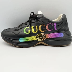 Baskets basses homme GUCCI cuir véritable éclairci noir UK9,5 65235K authentique