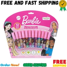 Barbie 12 Piece Plant Based Lip Gloss, Girls Party Favors, First Makeup Set for