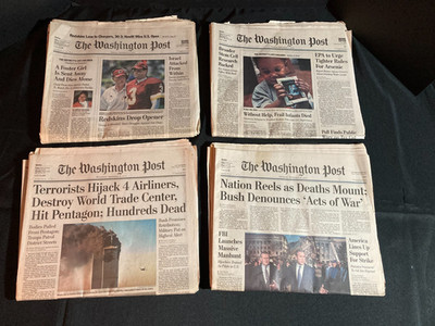 9/11 newspapers Washington Post Sept 10, 2001 thru Sept 13, 2001 - Complete