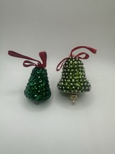Lot of 2 Vintage Sequin Beaded Push Pin Bell Shaped Handmade Christmas Ornaments