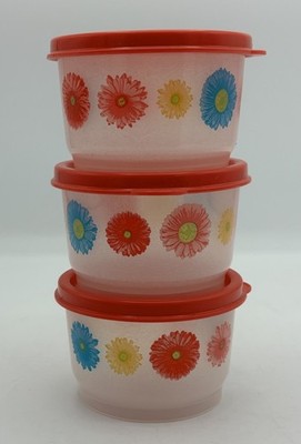 Tupperware  #1229-14 Snack Cups w SEALS SET OF 4 Gerber Daises RARE