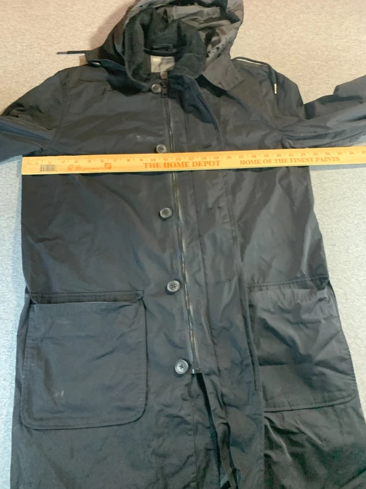 Asos Parka Coat Mens Small Black Lined Hooded Button Front Inside Zip Oversized - Image 4 of 4