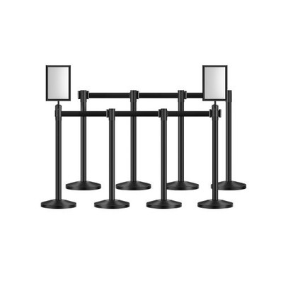 Stanchion Post, 8 Pcs Stanchions with Retractable Belts, Carbon Steel Black Stan