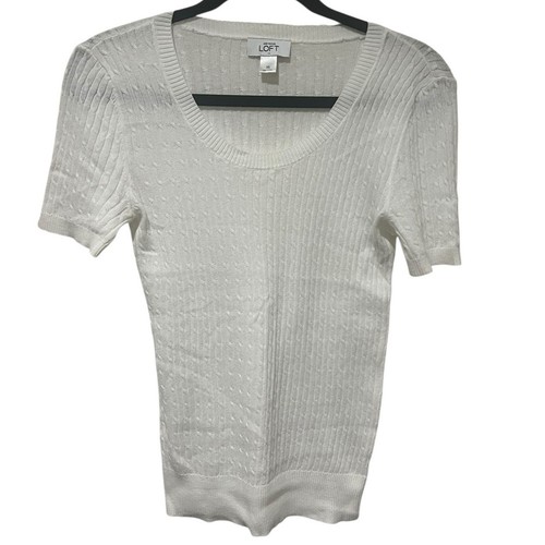 LOFT White Short Sleeve Basic Textured Scoop Neck Lightweight Fitted Tee XS