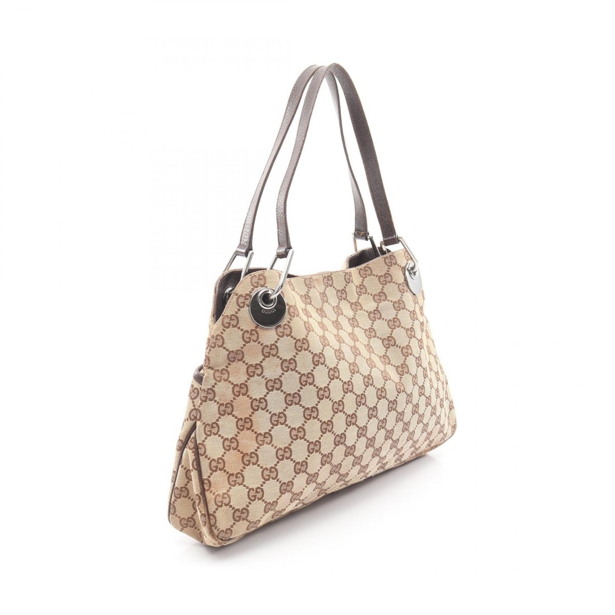 GUCCI GG canvas Shoulder Handbag 121023 leather Beige Brown Used
