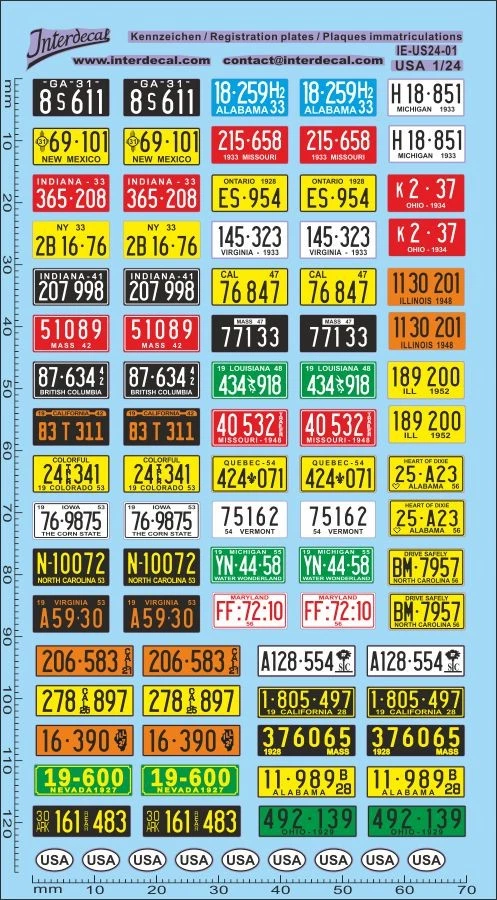 Plaques immatriculations USA 01 1/24 Décalcomanies 125x70mm INTERDECAL - Photo 1/1