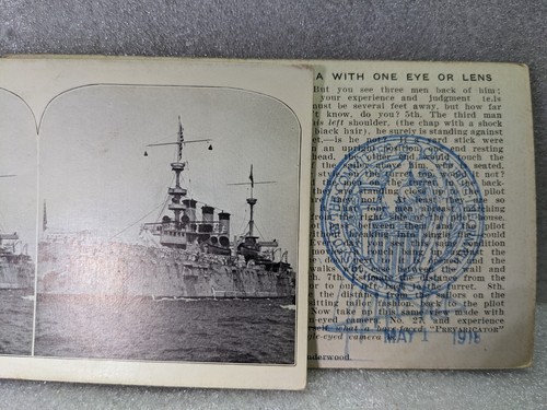 Stereoview Armored Cruiser Saratoga Official CPI Stamp Signed May 1, 1918 Creel