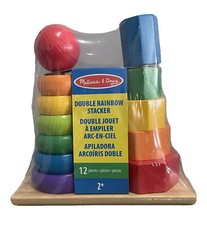 Melissa  Doug Solid Wood Double Stacker Assorted Bright Colors 12 Pieces Ages 2