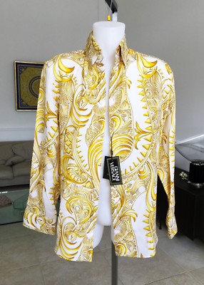GIANNI VERSACE ivory & gold silk shirt Baroque print size IT 48