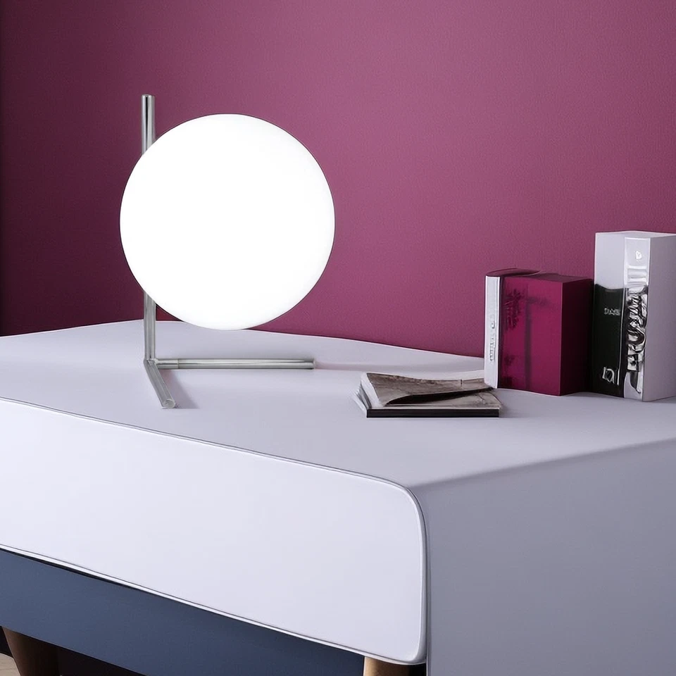 Lampada da Tavolo Attacco E27 Sfera Gomma Duepiedi Argento da Comodino Scrivania - Immagine 2 di 4