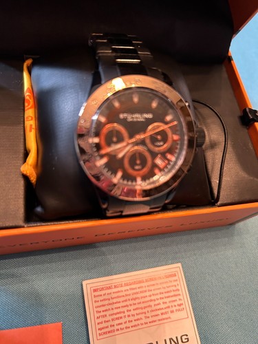 Reloj Stuhrling Original Hombre Coleccionable Tono Dorado Negro En Caja Original - Imagen 2 de 3