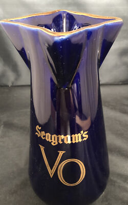 Vintage Seagram's VO Whisky Pitcher Carafe Vase Cobalt Blue
