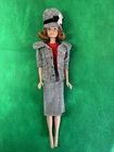 Vintage 1963 Barbie CAREER GIRL #954 Jacket, Hat, Red Bodysuit, Grey Wool Skirt