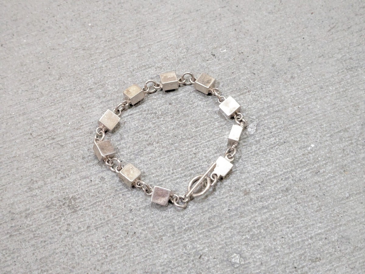 Vintage Taxco Sterling Silver Bracelet Square Chain Link Mexico