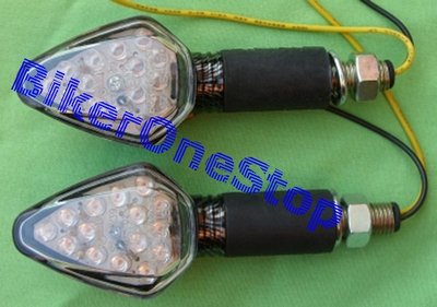 INDLED12 - Pfeil Speerkopf LED BLINKER Paar LANGER CARBON STIEL E markiert NEU