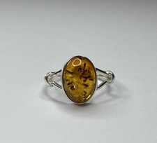 Genuine Baltic Amber Stone Ring with Sterling Silver.Natural COGNAC Amber Ring.