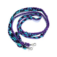 Braided Barrel Reins 8 ft long with 2 Scissor Snaps Purple/Black/Turq 55021