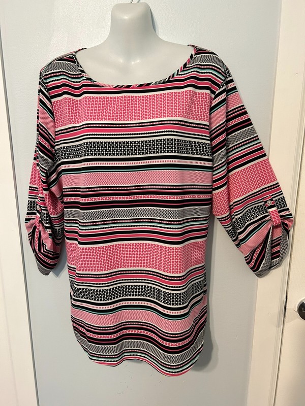 Women's Croft & Barrow Pink Multi Striped Blouse with 3/4 R&B Sleeve     Size XL