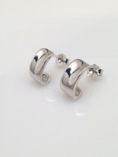 925 Sterling Silver Plain Wide Half Hoop Earrings Huggie Hoop Womens 12mm x5.5mm