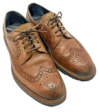 JOHNSTON & MURPHY Mens 10 M Italian Made Brown Leather Extralight Wingtip Oxford