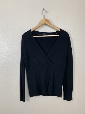S. Oliver Selection Black Sweater Knit Top Size 12 Faux Wrap Black Ribbed