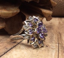 925 Sterling Silver Amethyst/CZ Gemstone Ring SZ-6.5 Fine Jewelry
