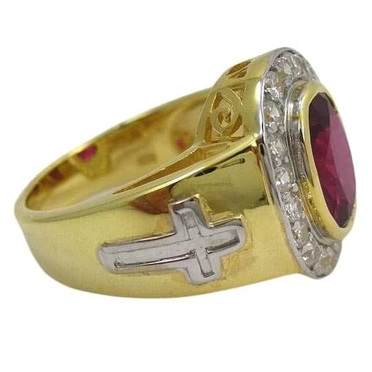 14K Yellow Gold Christian Ruby Mens Bishop Ring - Image 3 of 4