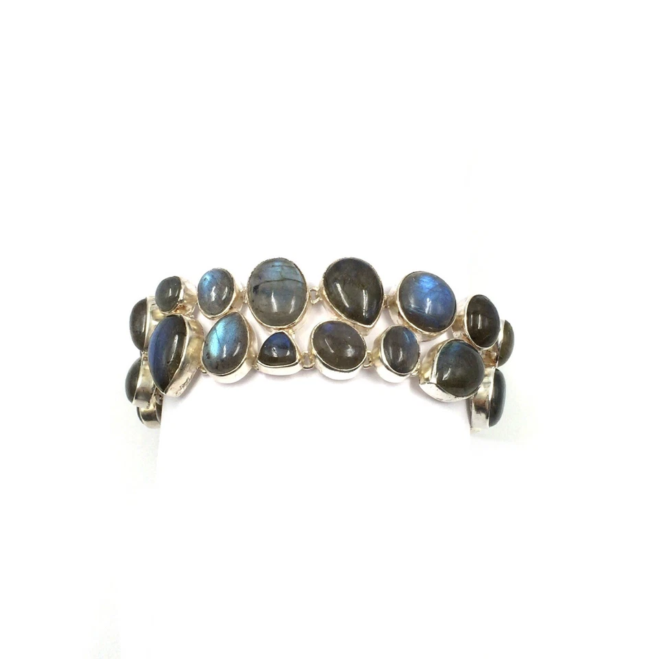 Bracciale 16,0-20,5 cm in argento 925 labradorite cabochon gioielli da donna ... - Immagine 2 di 4