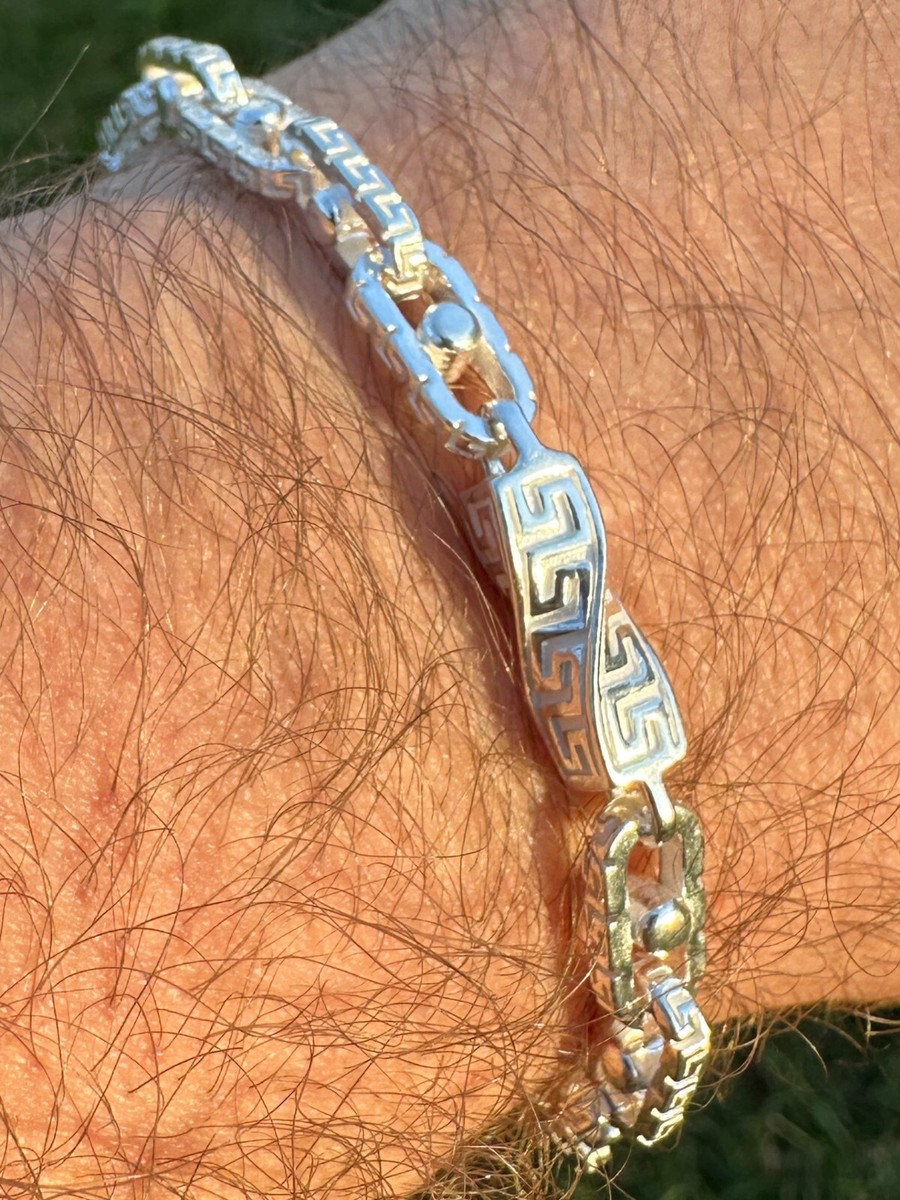 Real 7mm 925 Sterling Silver Custom Greek Key Hermes Rolo Link