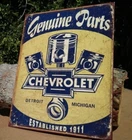 Vintage Genuine Chevy Parts Tin Metal Sign 1911 Garage Shop GM Rustic Pistons