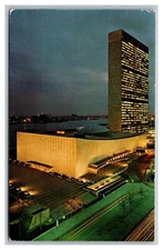 New York City, NY, United Nations at Night, Chrome Postcard Posted 1970