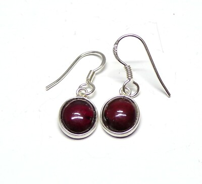 Handarbeit 925 Sterling Silber, ovale Granat Ohrhänger + Geschenkbox 28 x 9 mm