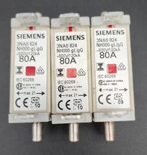 Siemens 3na6824 Fuse Nh 000 Gl / Gg 80a 500vac (Pack of 3) *NDA AVAILABLE