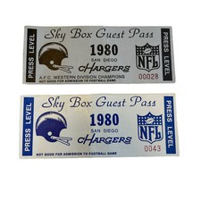 1980 San Diego Chargers Sky Box Press Level Guest Pass Dan Fouts